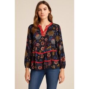 Dolan Left Coast Collection Anthropologie Floral Boho Tiered Blouse Top Small